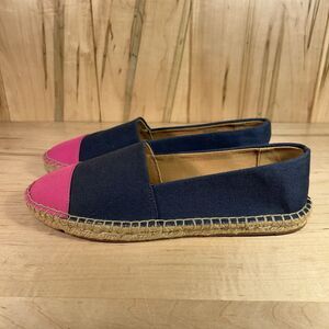 J. Crew Espadrille Flats Size 7 Navy Canvas Pink Cap Toe Slip-On Shoes NIB